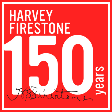 Logo de los 150 años de Firestone firmado por Harvey Firestone